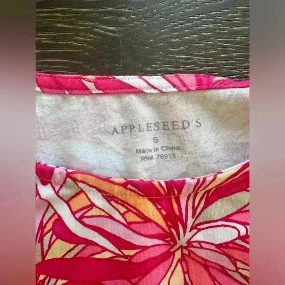 Appleseeds Women’s Floral Top Pink Orange White Size Small EUC 3/4 Length Sleeve - Picture 2 of 5